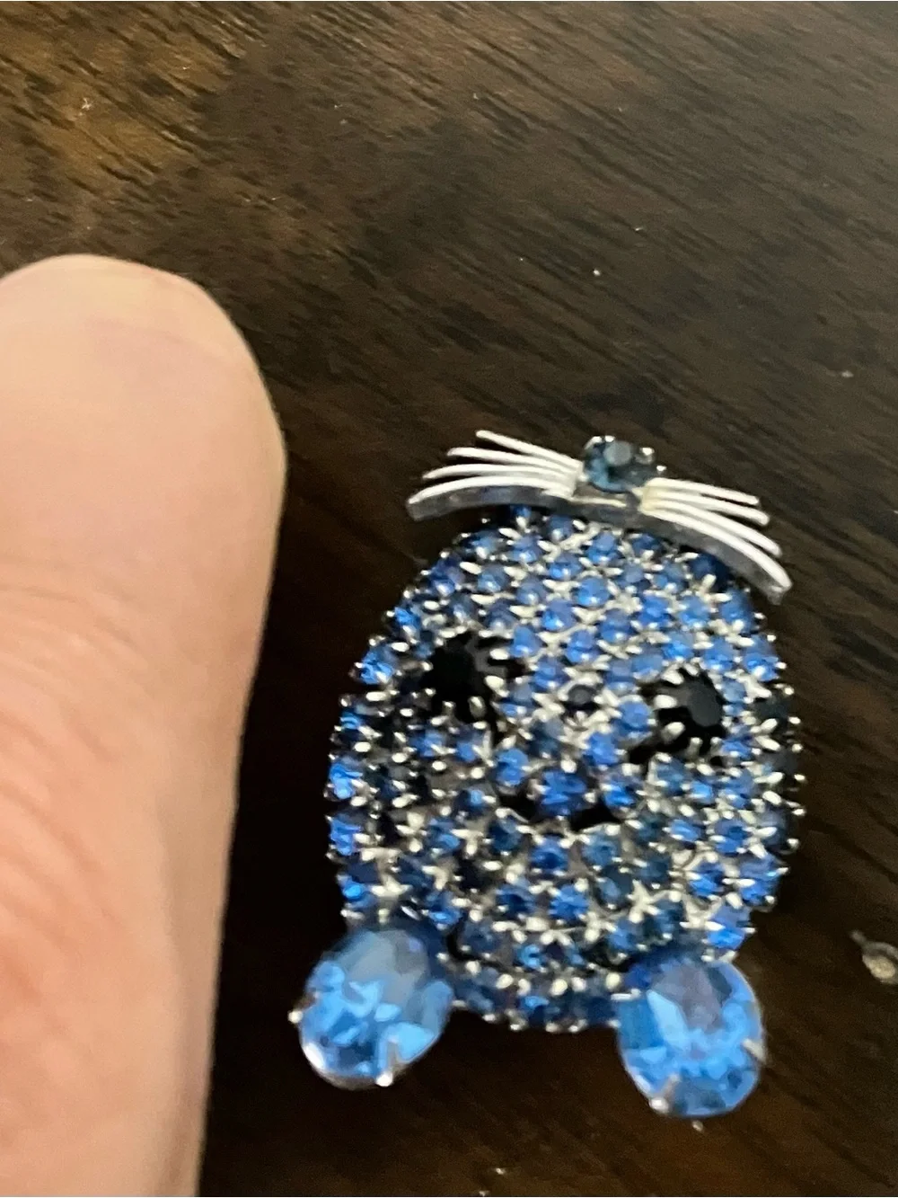 Weiss Whimsical Mouse Face Albert Weiss Sapphire Blue Crystal Owl Brooch Pin